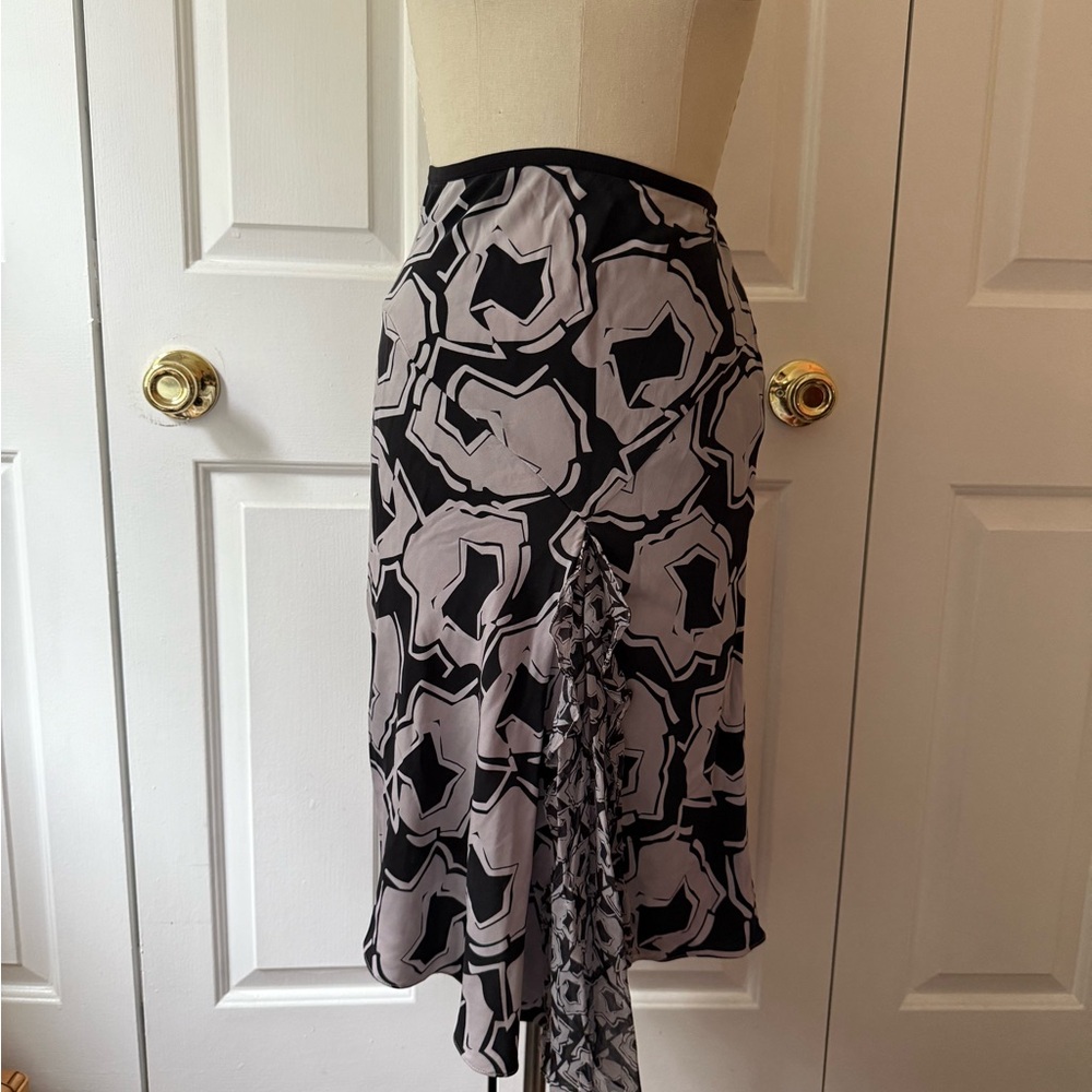 Diane Von Furstenberg Black, Light Pink and Gray Midi Silk Skirt